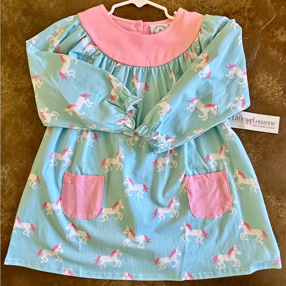 NEW Little Louanne Girls Unicorn Print Dress with Pockets size 4